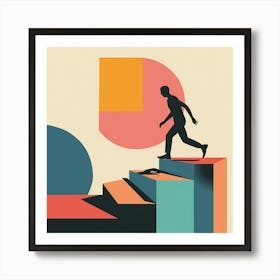 Silhouette Of A Man Walking Up Stairs Art Print