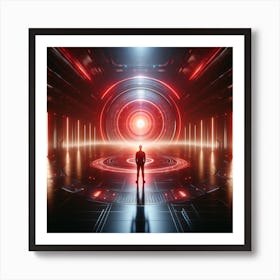 Futuristic Man Standing In A Futuristic Tunnel Art Print