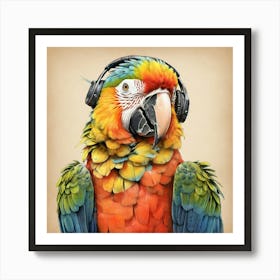 Parrot With Headphones 1 Art Print