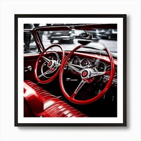 Lifestyle Detail Style Restored Automobile Red Shiny Part Vintage Antique Roadster Inside (1) Art Print