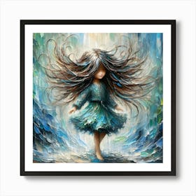 Mystery Girl In Rain Oil Painting Art Print