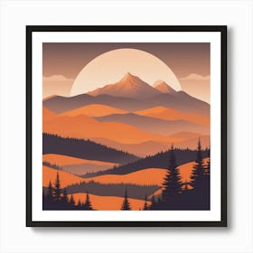 Misty mountains background in orange tone 83 Art Print