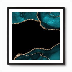 Teal & Gold Agate Texture 04 Art Print