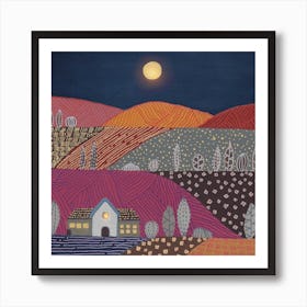 Midnight And Patterned Hills Square Art Print