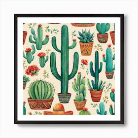 Mexican Cactus Pattern 32 Art Print