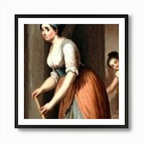 Woman Cleaning A Room Art Print