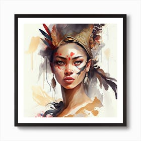 Watercolor Floral Indian Native Woman #7 Art Print