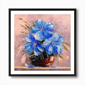 Blue flowers in a vase Art Print