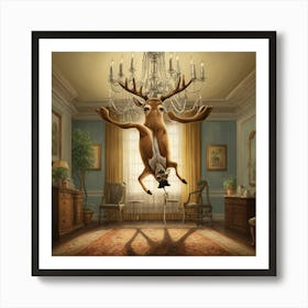 Deer In The Chandelier Art Print