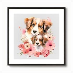 Watercolor Spring Mama And Baby Dogs 1 Art Print