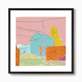 House In The Country, countryside, building, illustration, wall art Art Print