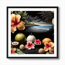 Leonardo Diffusion Xl Beach Scene A Starfish Hibiscus Coconut 0 Art Print