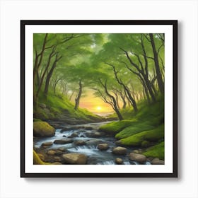 Sunset In The Forest Art Print