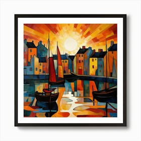 Sunset At Findochty Harbour Art Print