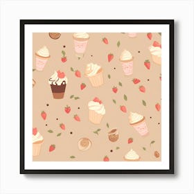 Cupcakes Seamless Pattern Art Print