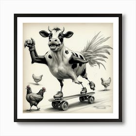 Cow On Skateboard 3 Art Print