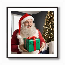 Santa Claus With Gift Art Print