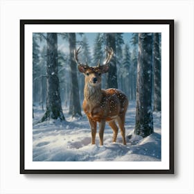 Deer In The Snow 1 Art Print