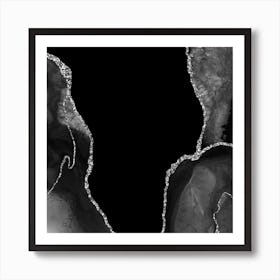 Black & Silver Agate Texture 03 Art Print