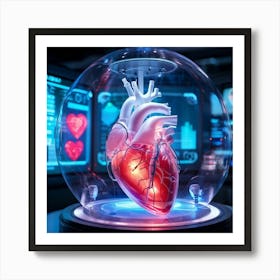 Close Up Of A Human Heart Encapsulated Within A Protective Bubble Illustrated Against A Background Poster