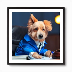 Dog In A Suit doing taxes Art Print