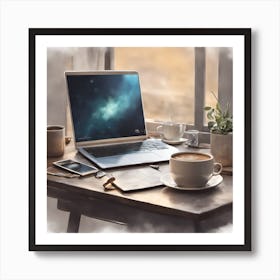 Laptop On A Desk Art Print