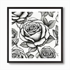 Black And White Roses 8 Art Print