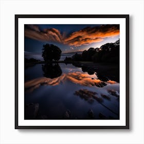 Sunset Reflected In A Lake Art Print