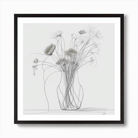 Line Drawn Flowers In A Vase Art Print