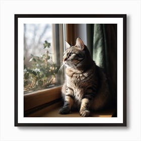 Cat Looking Out The Window Art Print