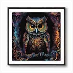 Owl In Flames Art Print