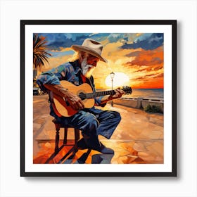 Sunset Man Playing Guitar Art Print