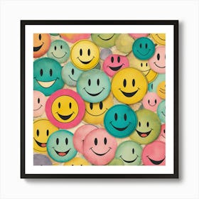 Smiley Faces, Whimsical Collage Featuring Hand Drawn Smiley Faces Spectrum Of Expressions Various Styles 2 Poster