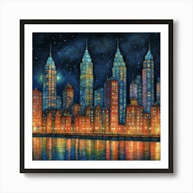 New York City At Night Art Print