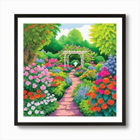 Garden Path, Design An Artwork Of A Bustling City Street In The Rain 2 Art Print