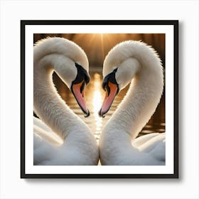 A loving image of two swans wrapping their necks around each other in a perfect heart-shaped gesture Art Print