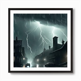 Lightning In The Dark City Art Print
