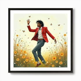 Michael Jackson Dancing In A Watercolor Enchanted Meadow 1 Art Print