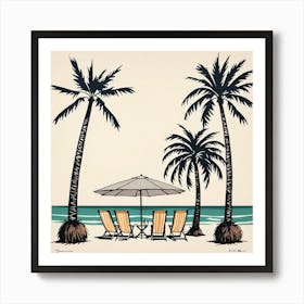 Beach Chairs And Umbrella 7 Art Print