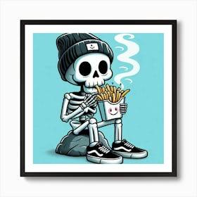 Skeleton Eating French Fries Art Print