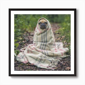 Pug Dog Wrapped In Blanket Art Print