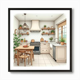 Watercolor Kitchen, Graceful Design, Soft, Inviting Colors 1 Art Print