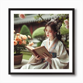 Chinese Woman Reading Book Art Print