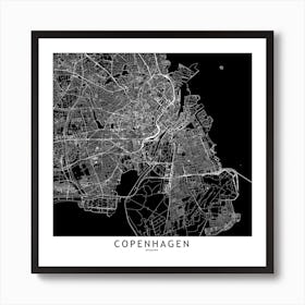 Copenhagen Black And White Map Square Art Print