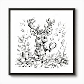 Deer With A Magnifying Glass 4 Art Print