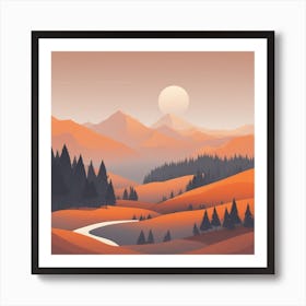 Misty mountains background in orange tone 58 Art Print