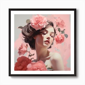 Woman With Roses Art Print