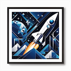Space Rocket, Rocket wall art, Children’s nursery illustration, Kids' room decor, Sci-fi adventure wall decor, playroom wall decal, minimalistic vector, dreamy gift 802 Art Print