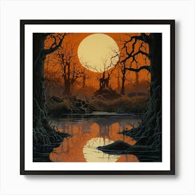 Default Full Moon Rising Over A Pond Photography Romanticism 1 ١ 1 Art Print