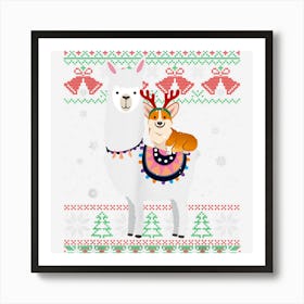 Funny Corgi Riding Llama Christmas Corgi Xmas Ugly Art Print